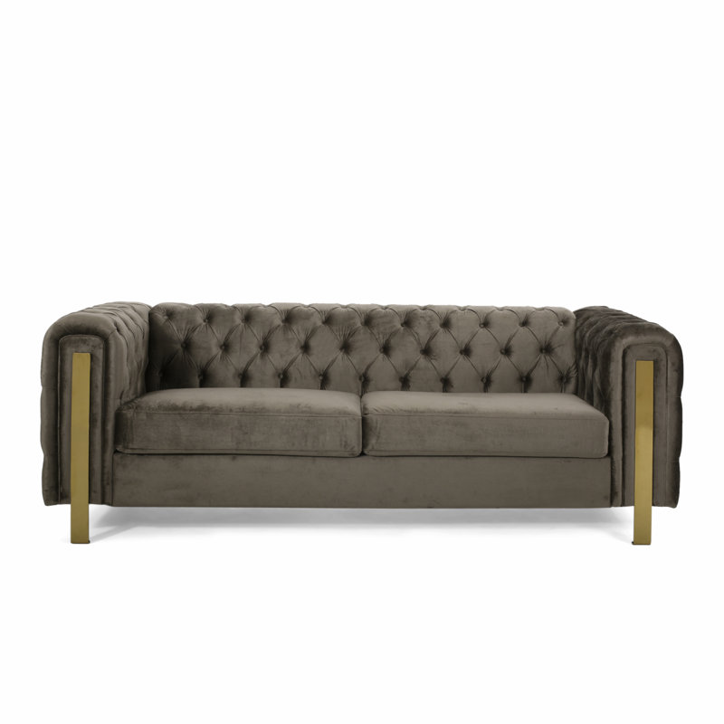 83.75" Velvet Arm Chesterfield Sofa,Modern Sofa,Comfortable Sofa,Accent Sofa, Gray