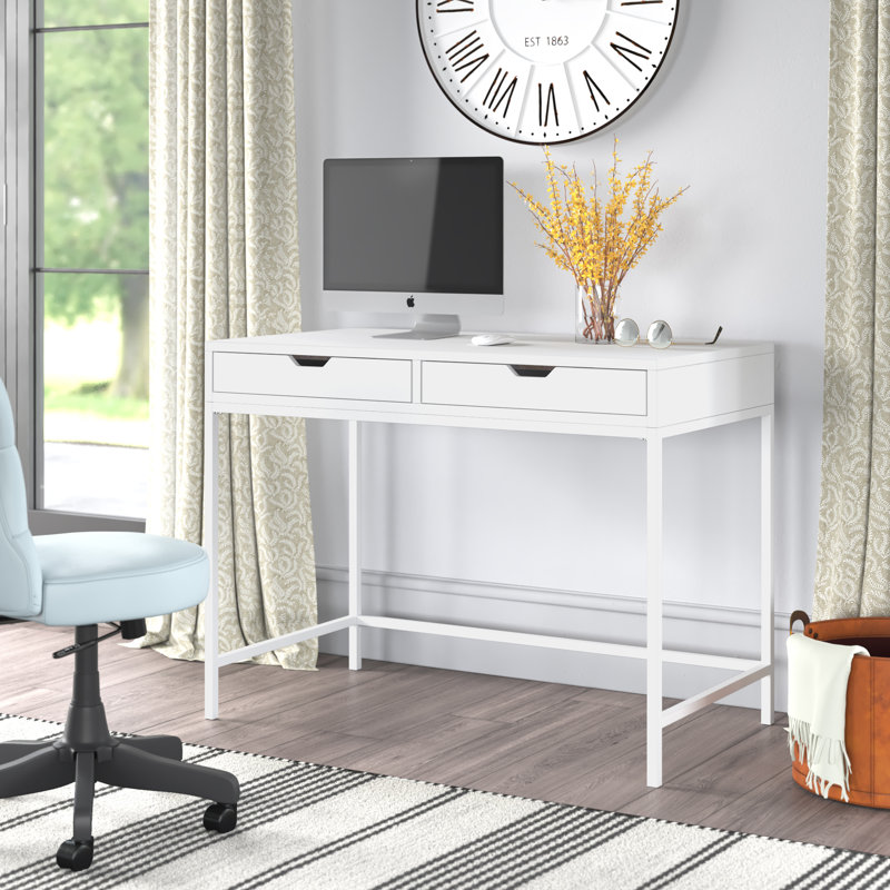 Bureau en bois massif Aerne, Blanc