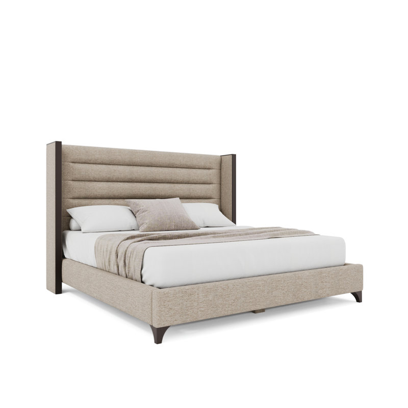 Megan Upholstered Wood Wing Channel, Flax, King