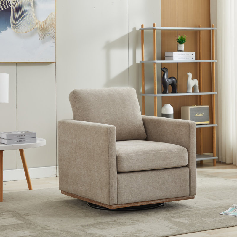 Wide Upholstered Swivel Armchair, Taupe