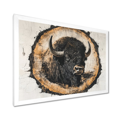 Mariluz American Bison Head On Wood Slide II - Bison Wall Art Decor