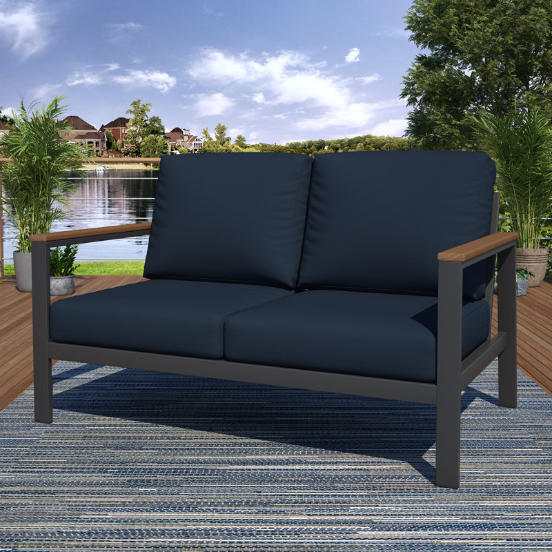 Townsend Loveseat with Sunbrella® Cushion, Canvas Navy Sunbrella® Canvas, Brown
