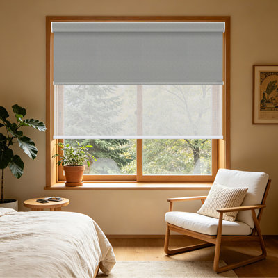  Cordless Dual Roller Shades with Square Cassette, Gray and White, 27" W X 72" H