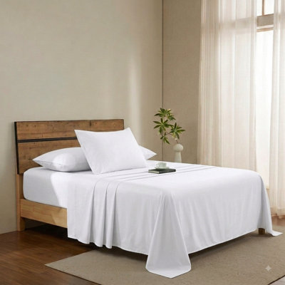 Ensemble de draps en coton égyptien 100 % blanc pur, poches profondes, avec taies d'oreiller, taille XL.