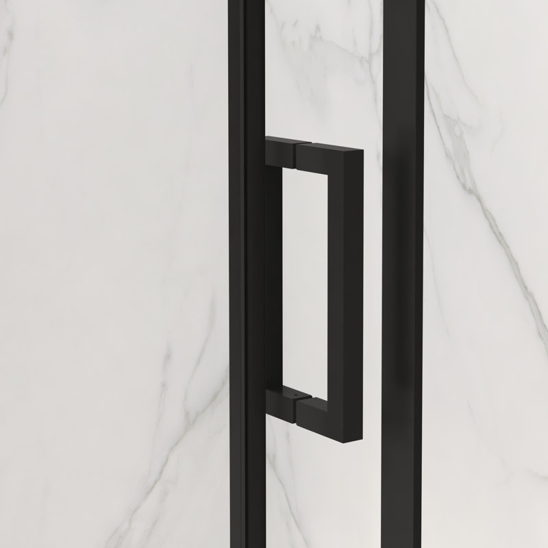 Porte de douche coulissante double côté facile à nettoyer de 56 po x l 60 po x H 72 po au fini noir mat, verre trempé de 8 mm d'épaisseur 5/16 po, conception de tampon pour une utilisation dans la salle de bain avec installation réversible