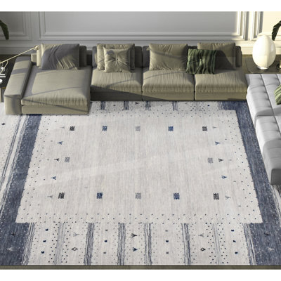 Tapis argenté et noir noué à la main de haute qualité