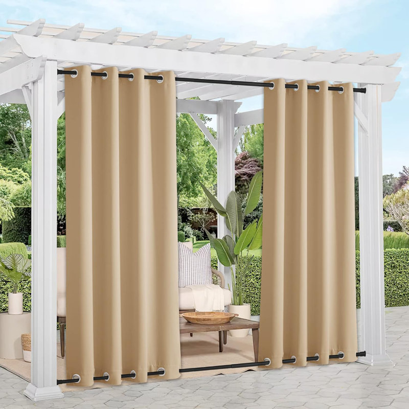 Blackout Outdoor Curtains for Patio Waterproof Top & Bottom Grommet Privacy Drapes, Set of 2, Biscotti Beige, 52" W x 84" L