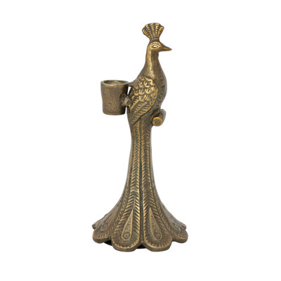 Round Cast Aluminum Peacock-Shaped Taper Candle Holder