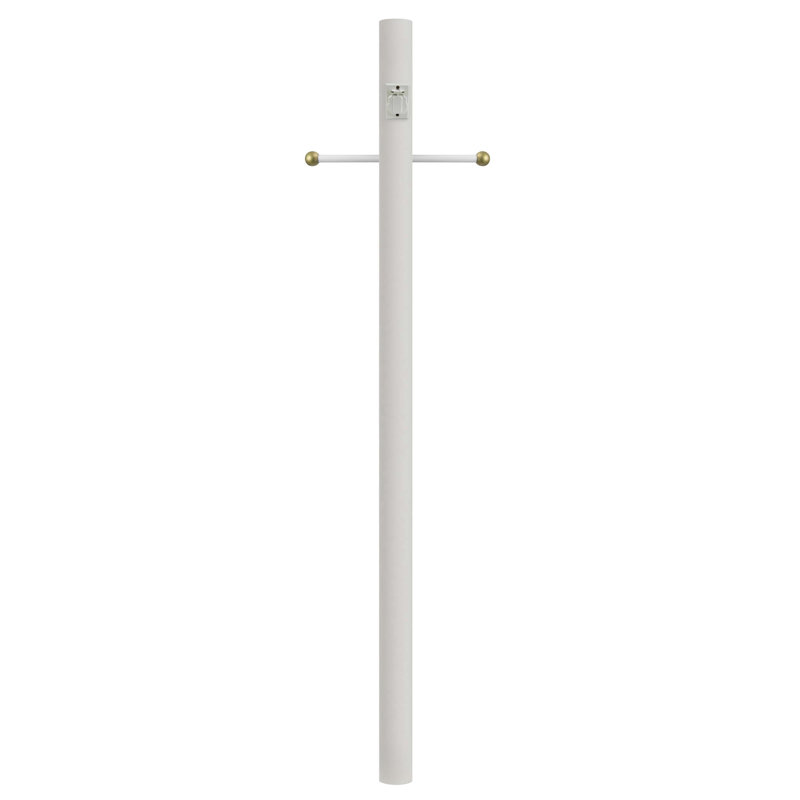 Solus 7, 8, or 10 ft. Direct Burial Lamp Post with Decorative Cross Arm and Convenience Outlet, White, 96" H x 3" W x 3" D