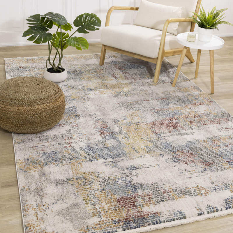 Tapis de salon en polyester biologique crème, Rectangle 1 pi 11 po x 3 pi 7 po