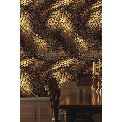 Gold Dragon Peel And Stick Wallpaper Metallic Scale Mural Luxe Wall Decor