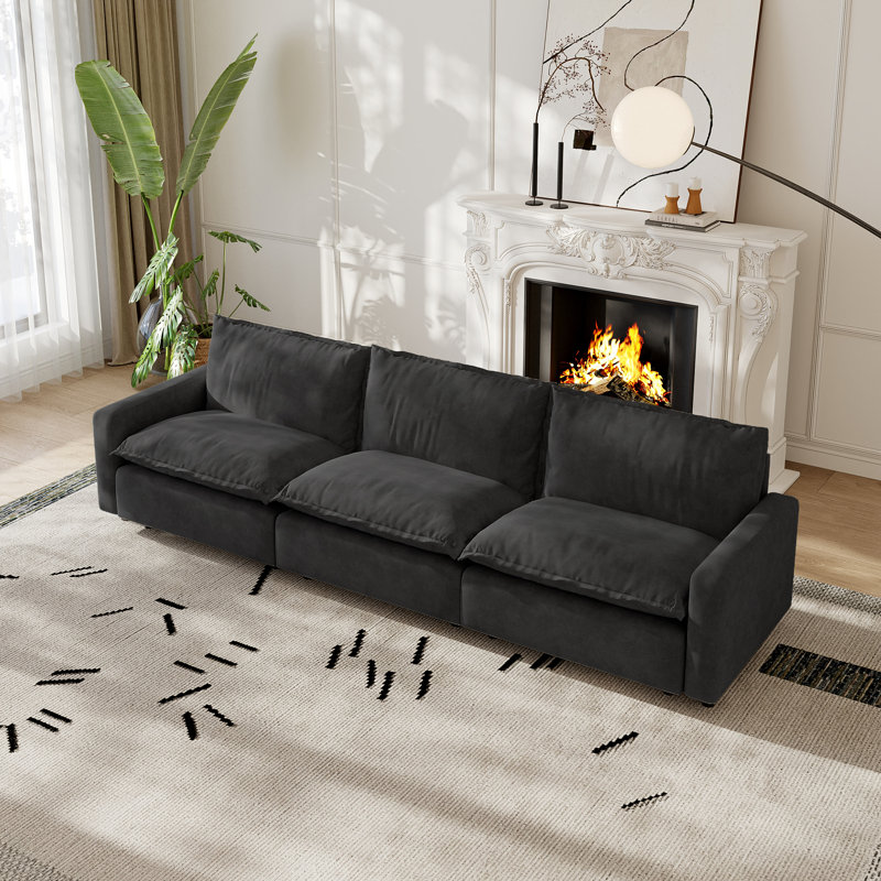 Canapé 3 pièces rembourré en tissu de lin pour petits espaces, H 35,04 po x l 116,14 po x P 33,46 po, Gris clair