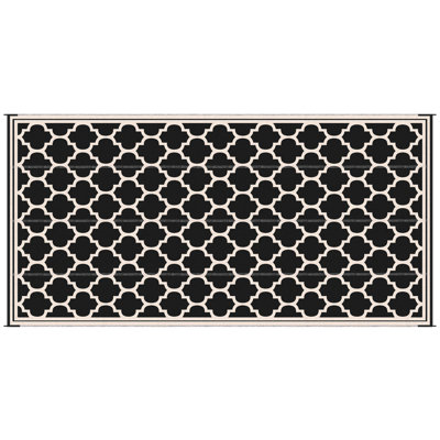 Outsunny Reversible Outdoor Rug, 9' X 18' Waterproof Plastic Straw Floor Mat, Portable Rv Camping Carpet, Large Floor Mat For Backyard, Deck, Picnic, Beach, Black & Beige