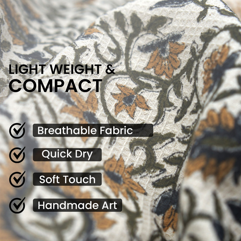 Block Print 100% Cotton 17"X32" Inch Fabric Set of 4 Waffle Weave Hand, Kitchen Towel