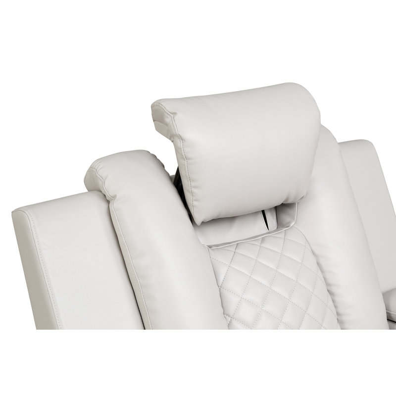 BENZ LED & Power Recliner Chair Made With Faux Leather In Ice Same As 659436190283 ( CA Inventory), Beige Leather