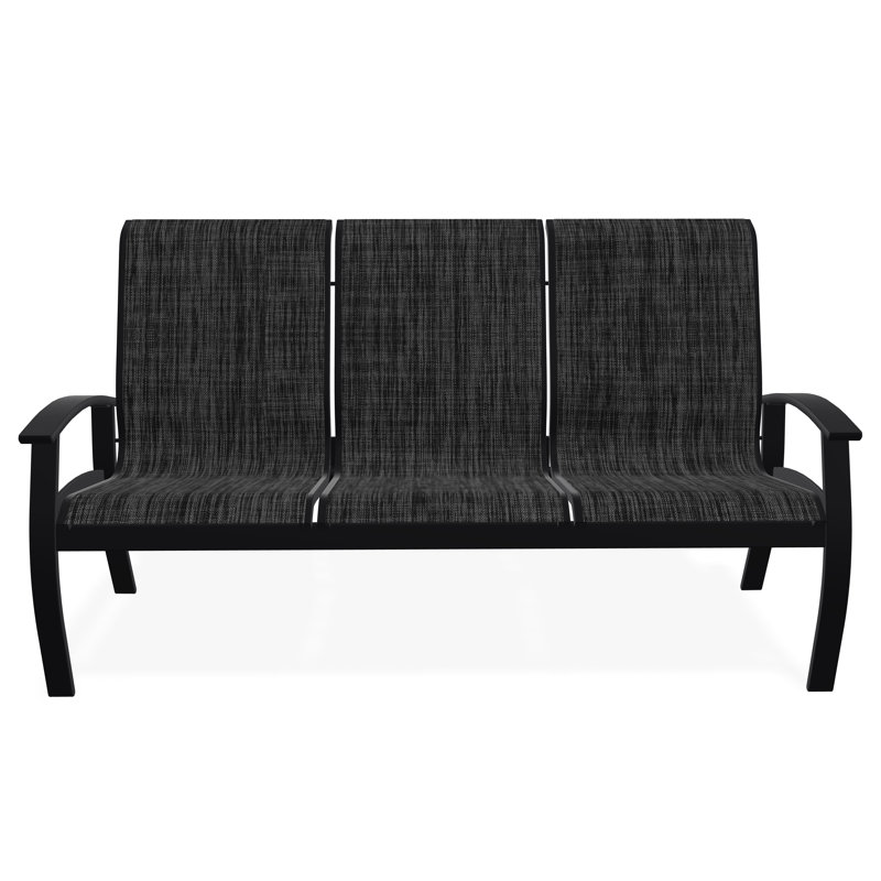 Belle Isle Sling Aluminum Frame 3-Seat Sofa with Marine Grade Polymer Arm Accent, Black, Augustine Shadow
