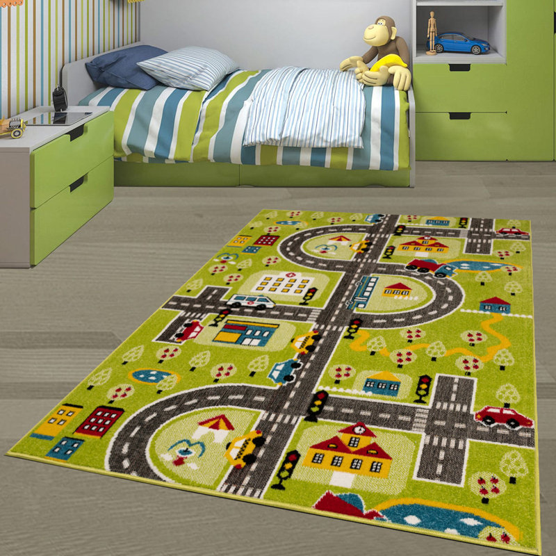 Carbajal Machine Woven Green/Grey/Yellow/Red Rug, Rectangle 140 x 200cm
