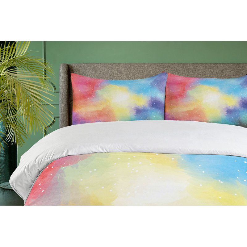 Outer Space Watercolor Nebula Galaxy Queen Duvet Set