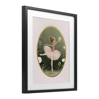 «Green & Pink Ballerina», reproduction d'art encadrée sous verre, design par Christine Simpson Art