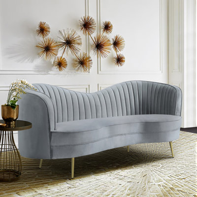 Reigha Grey and Gold Camel Back Loveseat