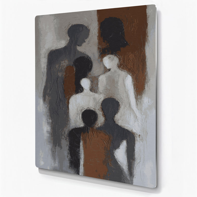 Abstrait art figuratif gris en métal 90, H 24 po x l 36 po