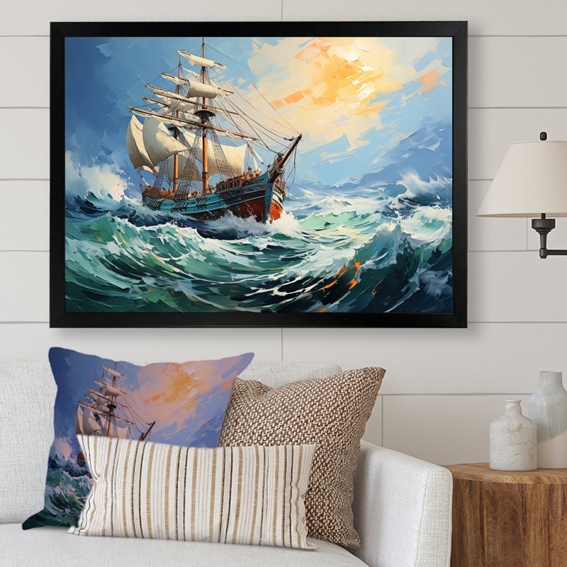 The Pirate Boat Odyssey's Voyage IV - Classics, art mural, H 12 po x l 20 po x P 1 po, Cadre d'angle fermé noir