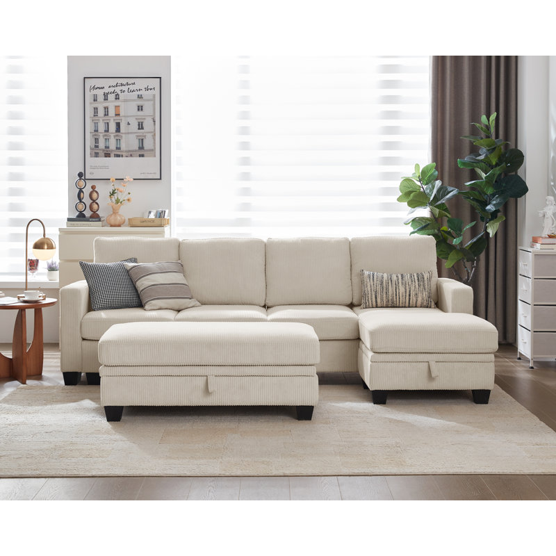 Latitude Run® Modular Sectional Couch| Corduroy Sofa Bed Convertible Chaise With Storage Ottoman For Living Room Modern Furniture, 7 Seater Sleeper
