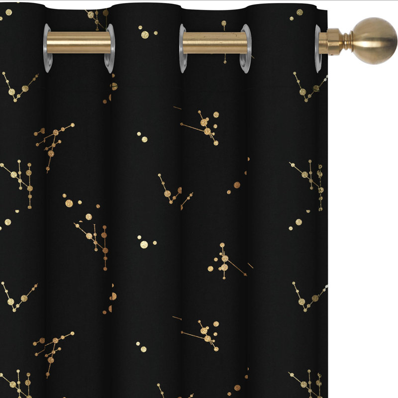 Foil Printed Constellation Pattern Blackout Grommet Curtains (Set of 4), Beige, 42" W x 95" L