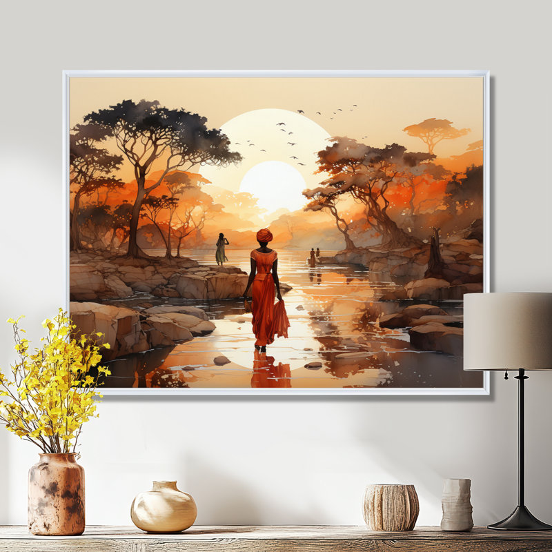 African Journey On Canvas Print, 24" H x 32" W, Floater Framed Print, Gold