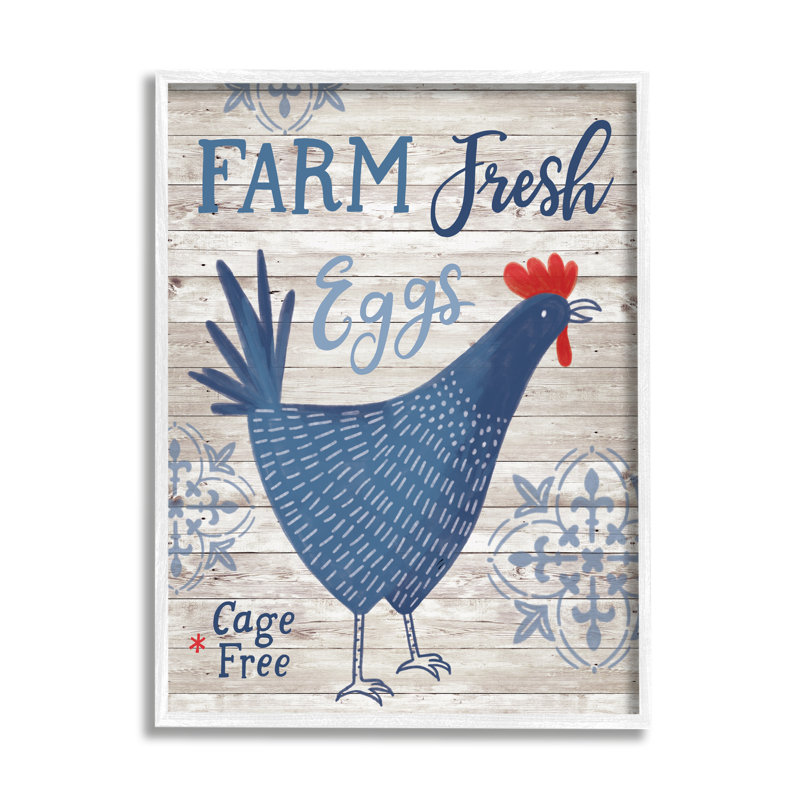 Farm Fresh Eggs - bleu, H 30 po x l 24 po x P 1,5 po, Giclée encadrée blanc bord de mer