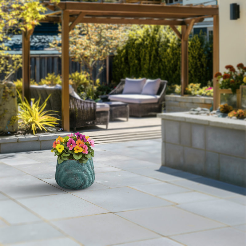 Grand pot à fleurs rond en béton avec trous de drainage (intérieur amélioré), H 9,84 po x l 12,6 po x P 12,6 po