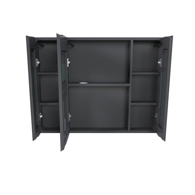 Aluminium Medicine Cabinet Mirror, 35 X 28 Inches Medicine Cabinet With 3 Colors LED Light And Defogging Function, Bathroom Mirror Cabinet With Cosmetic Storage Rack And Hair Dryer Holder, Bathroom Storage