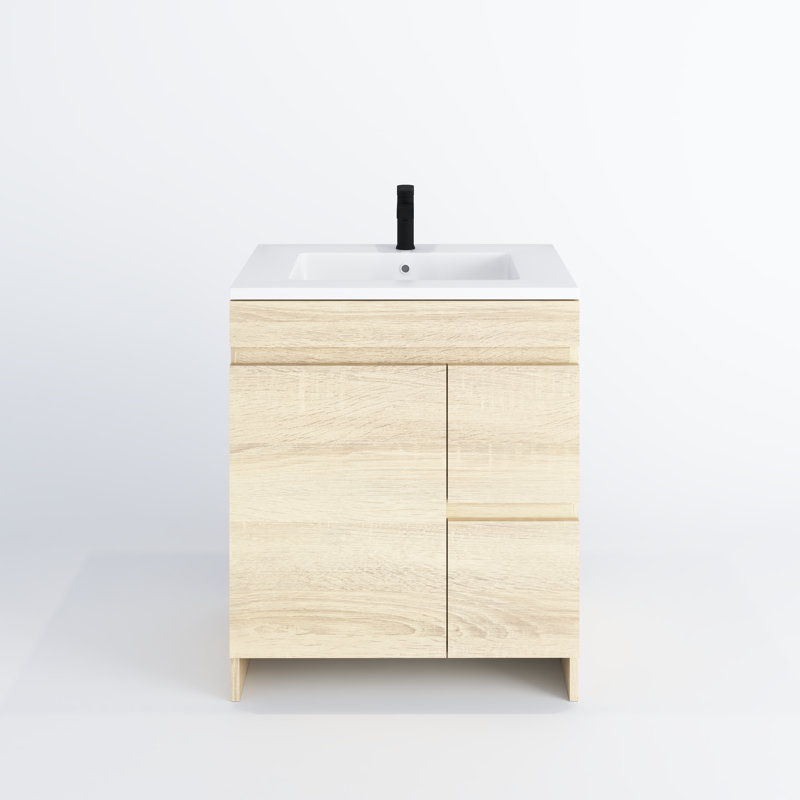 Waelyn 30'' Single Bathroom Vanity with Acrylic Top, White Oak