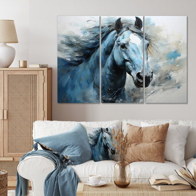 " Blue Horse Vibrant Blue Equine I " 3 - Pieces