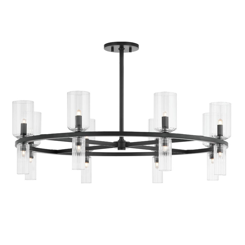 Lustre en roue de chariot à 16 lumières de style bougie Bakersfield, Noir doux