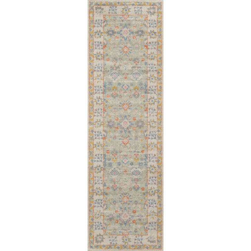 Tapis oriental vert sauge Guerin, Tapis de couloir 2 pi 3 po x 7 pi 6 po