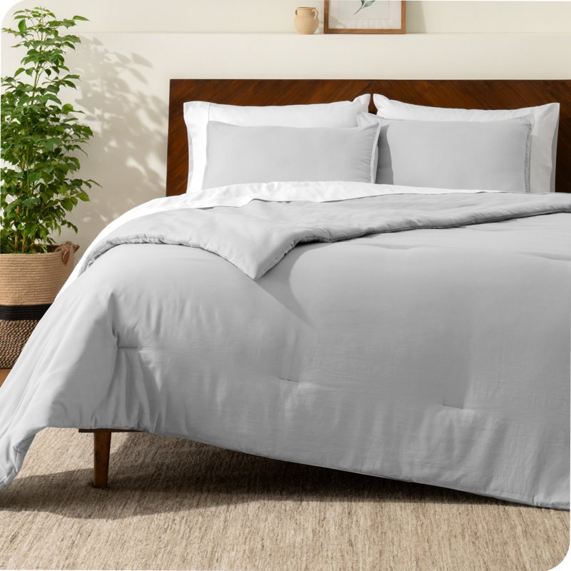 Ensemble d'édredon en duvet synthétique, Édredon pour grand lit + 2 taies décoratives, Gris nuageux