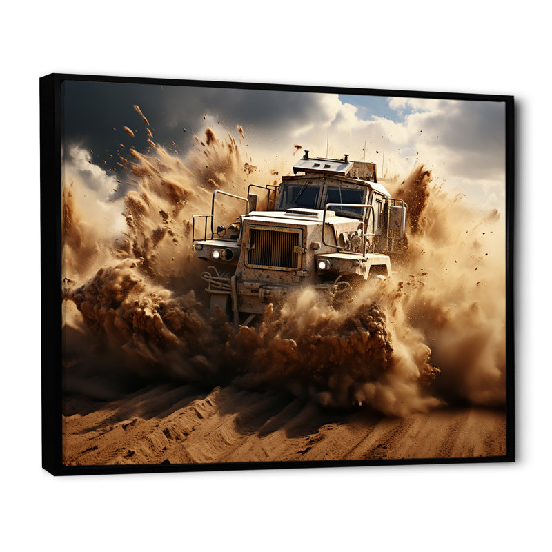 Camion militaire, guerre mécanisée sur toile, Cadre flottant noir, H 30 po x l 40 po x P 1,5 po