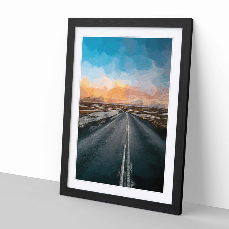 Road Through Iceland in Abstract - Picture Frame Graphic Art Print, 91cm H x 60cm W x 2cm D, Black