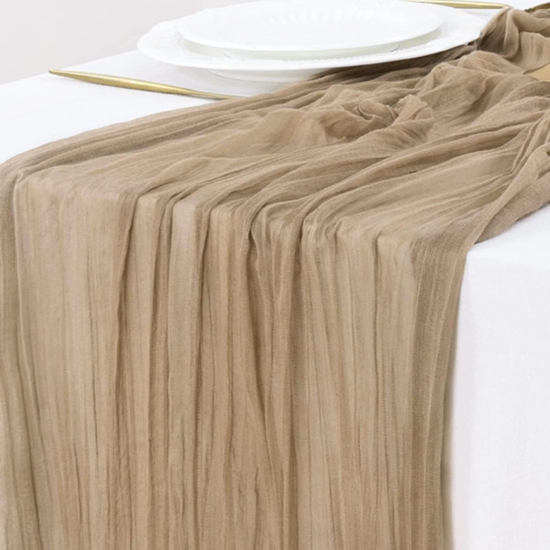 Chemin de table en gaze de coton, style bohème estival, idéal pour mariage, anniversaire, fête ou décoration intérieure | Gaze rustique marron nude, 3 m (120 po), chemin de table transparent de style champêtre pour fête prénatale, enterrement de vie de jeune fille et décorations de fêtes