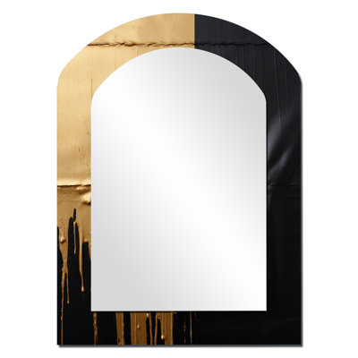 Essential Nature Abstract Gold And Black - Abstract Painting Asymmetrical Large Wall Mirror, Gold Arch Decorative Mirror, Printed Metal Art