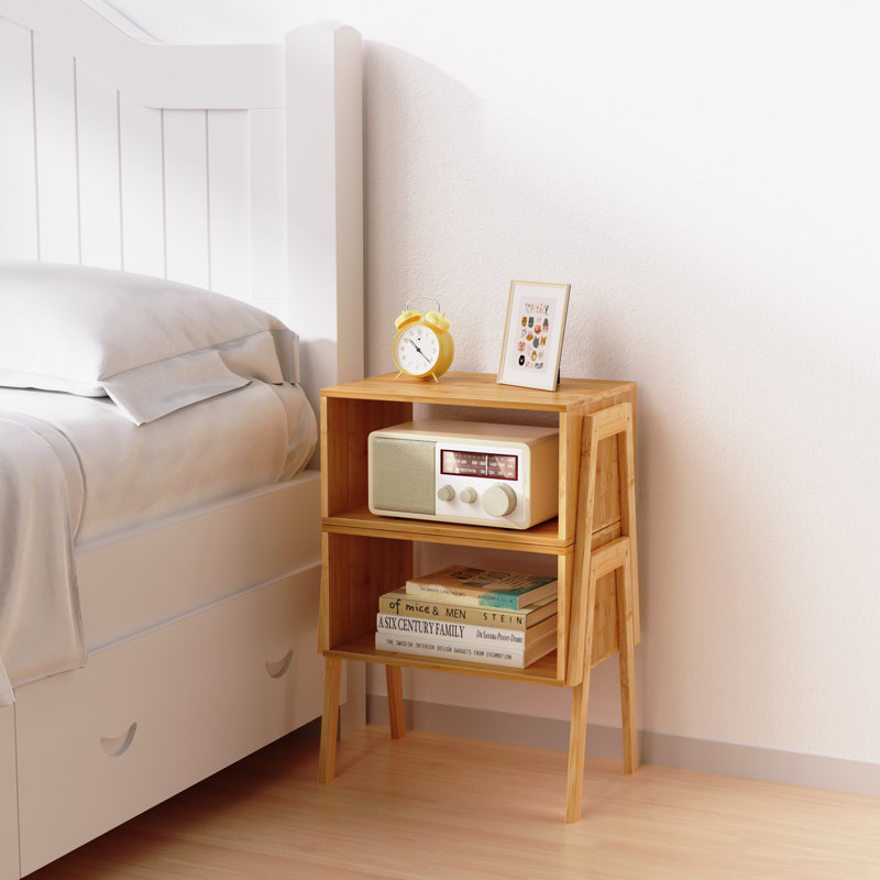 Living room End Table, bamboo stackable bedroom nightstand, two-pack study small space storage side table, Natural