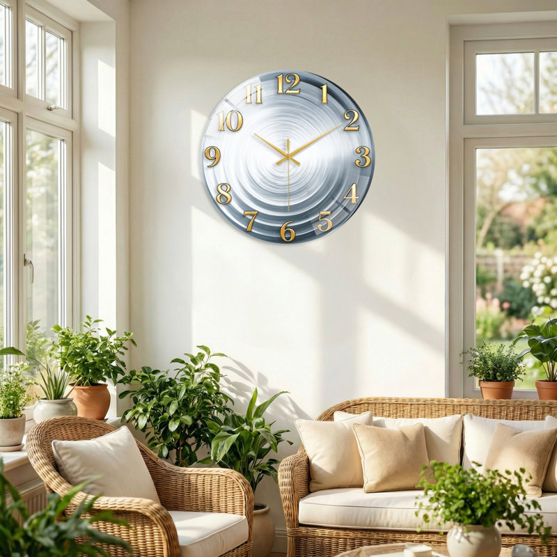 Horloge murale décorative moderne en verre métallique, 40 x 40 cm (15,7 x 15,7 pouces)