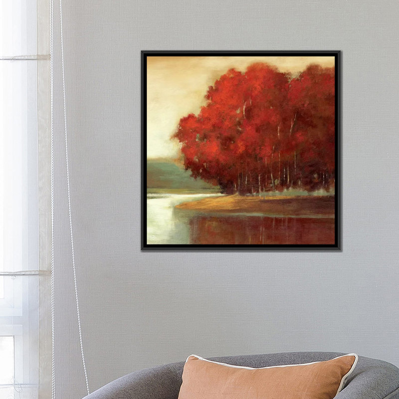 «Touch of Red» par Asia Jensen, reproduction sur toile, H 18 po x l 18 po x P 1,5 po, Toile avec cadre noir, Pas de tapis