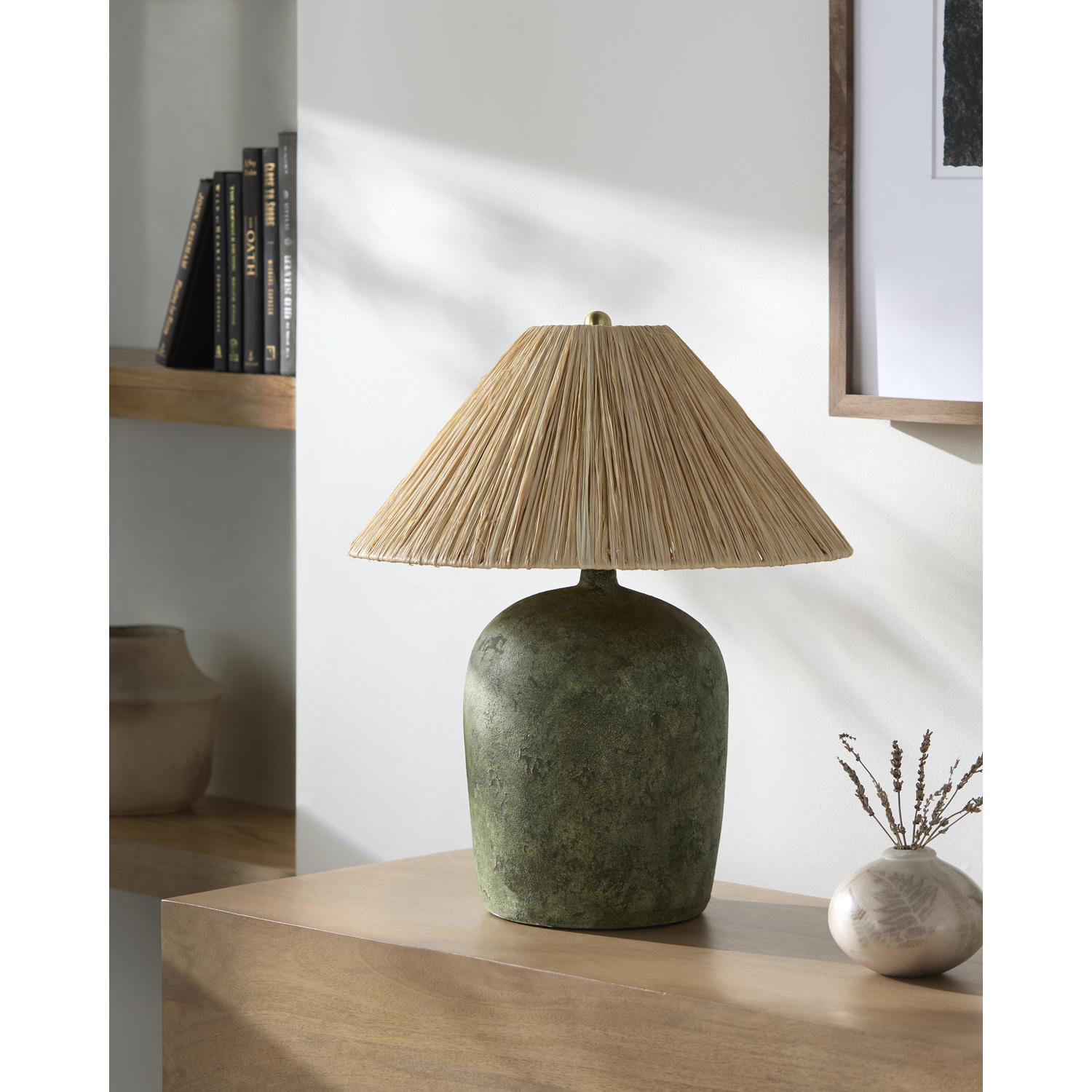 Danica Table Lamp, Green, White Linen Empire