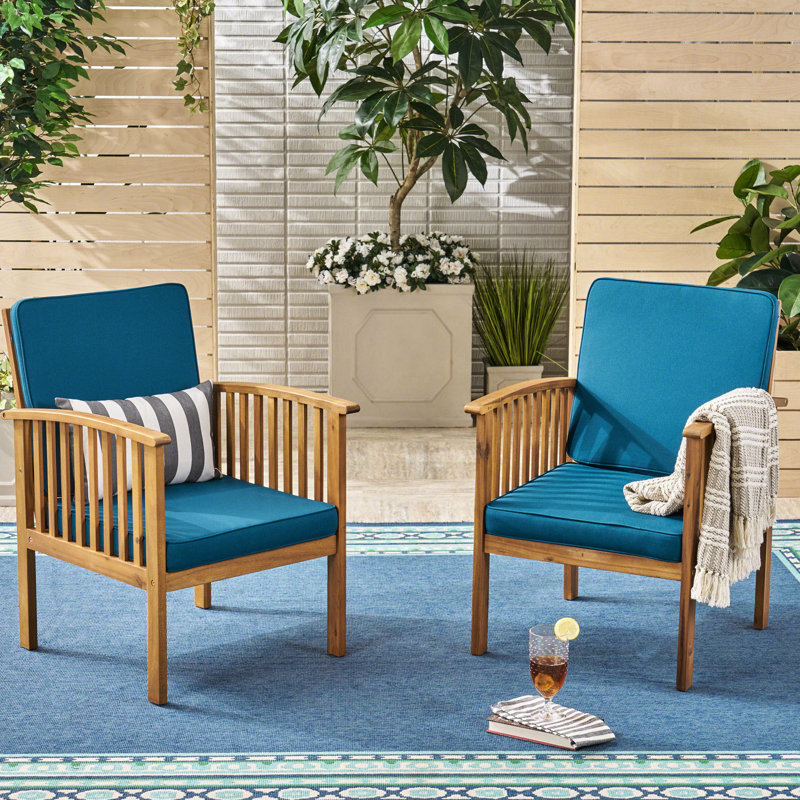 Chaises d'extérieur en bois (de 2) - et 2 pièces confortables aux conditions météorologiques difficiles, Bleu, Brun