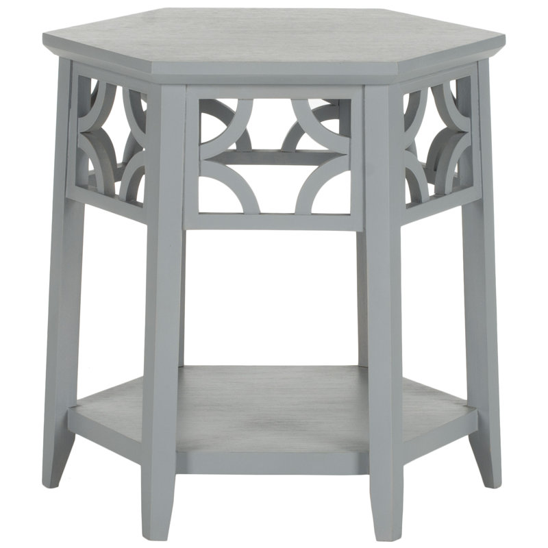 Katalina Solid Wood Abstract End Table, Pearl Blue Grey
