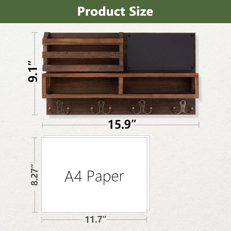 Porte-courrier mural en bois avec tablette et 3 craies liquides