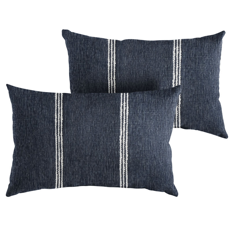 Lengthen Striped Sunbrella® Outdoor Reversible Throw Pillow, Blue, 12"H x 18"W