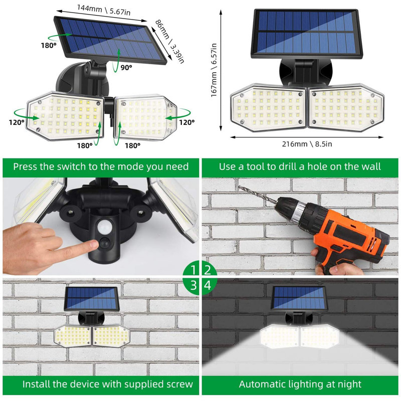 15-Watt LED Solar Power Dusk To Dawn Battery Operated Outdoor Security Spot Light With Motion Sensor